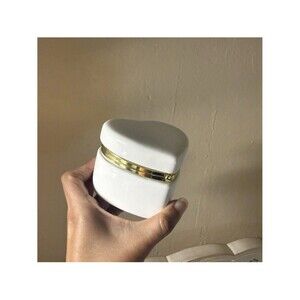 White Ceramic Heart Trinket Box Gold Accent glass gift her bday jewelry A7